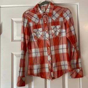 XS True Religion Orange plaid shirt